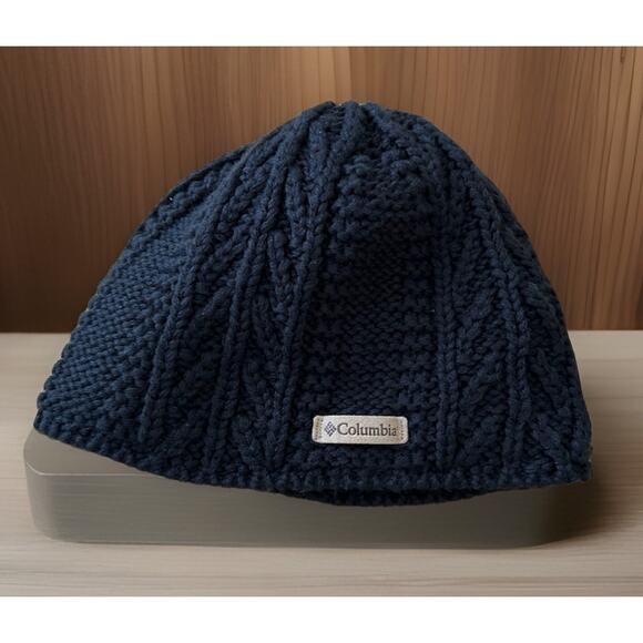 Columbia Women's Omni-Heat Slouch Beanie Black Fleece Lined Cable Knit Unisex OS - Picture 1 of 8